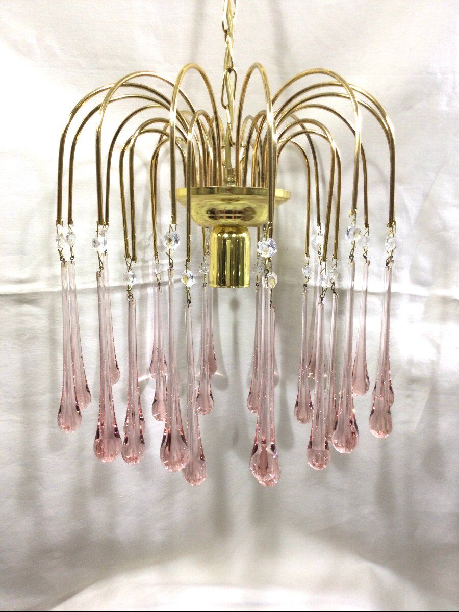 Murano chandelier pink crystal drops