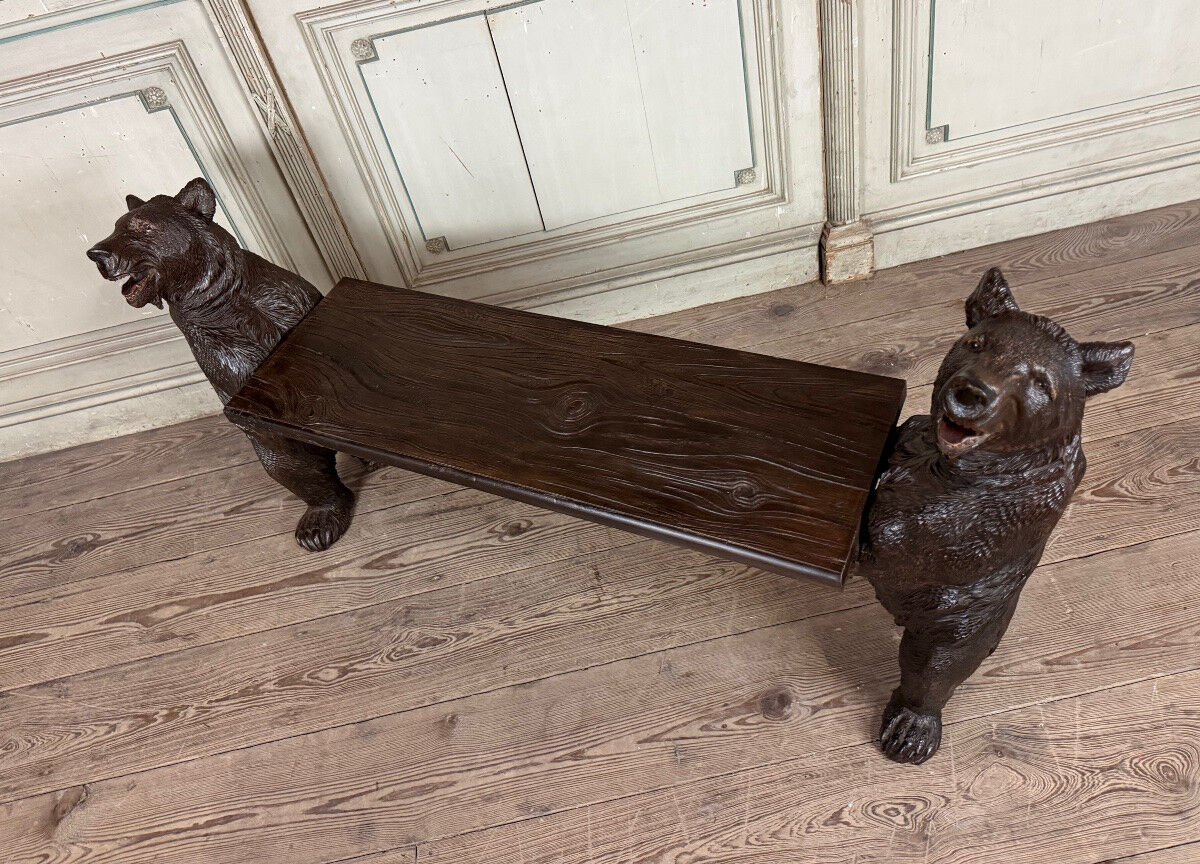 Two Bernese or Brienz bears, also known as Black Forest bears, forming a bench, 19th century
