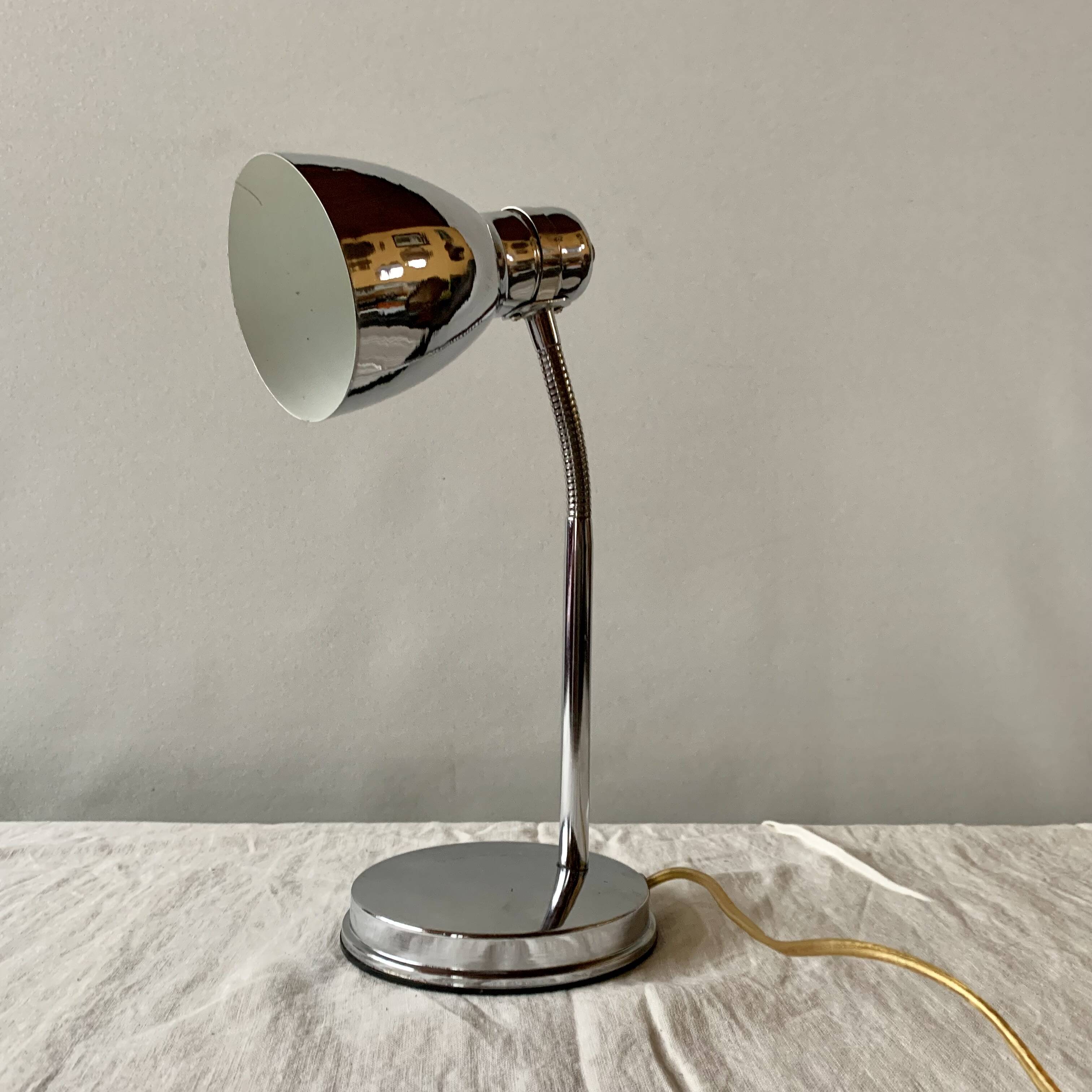 Massive vintage side lamp in chromed metal