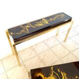 Table basse et console en résine  et laiton des années 70