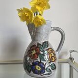 Pichet fleuri en céramique emaillée vallauris décor main