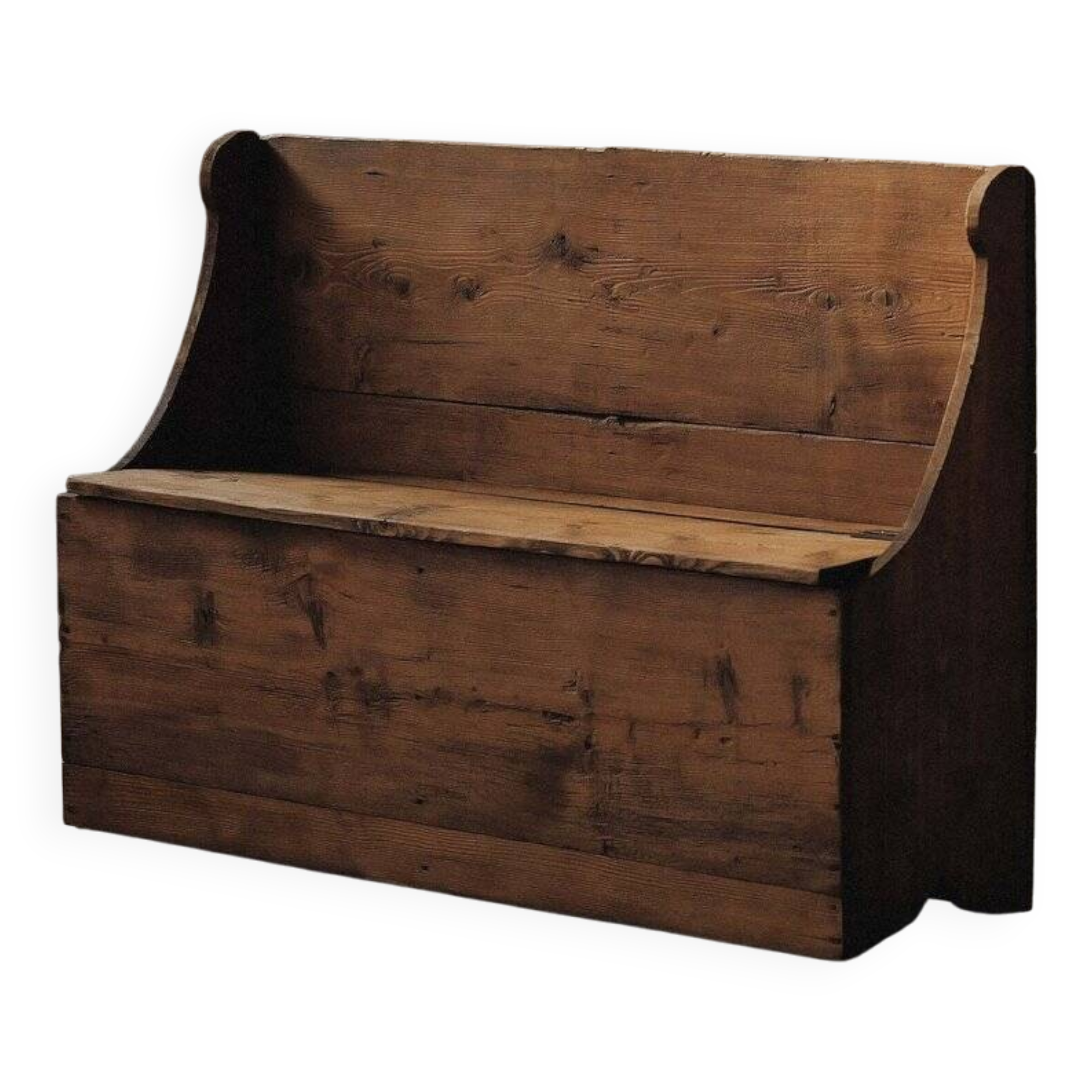 Larch and solid pine storage bench, Folk Art, Savoy, 1950