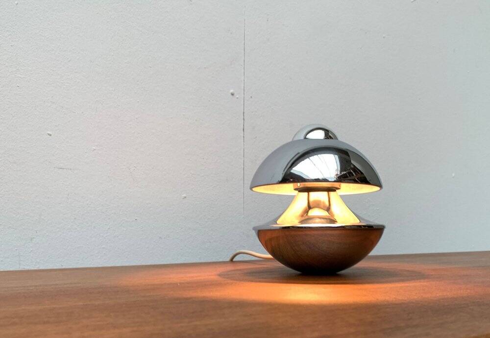 Chrome mushroom table or wall lamp in German mid-century space style by Klaus Hempel for Kaiser Leuchten, 1970s.