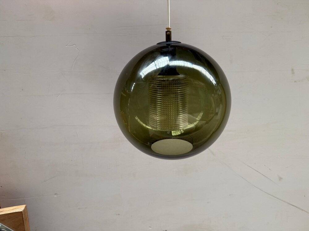 Plafonnier rond en verre vert par Carl Fagerlund pour Orrefors, 1967