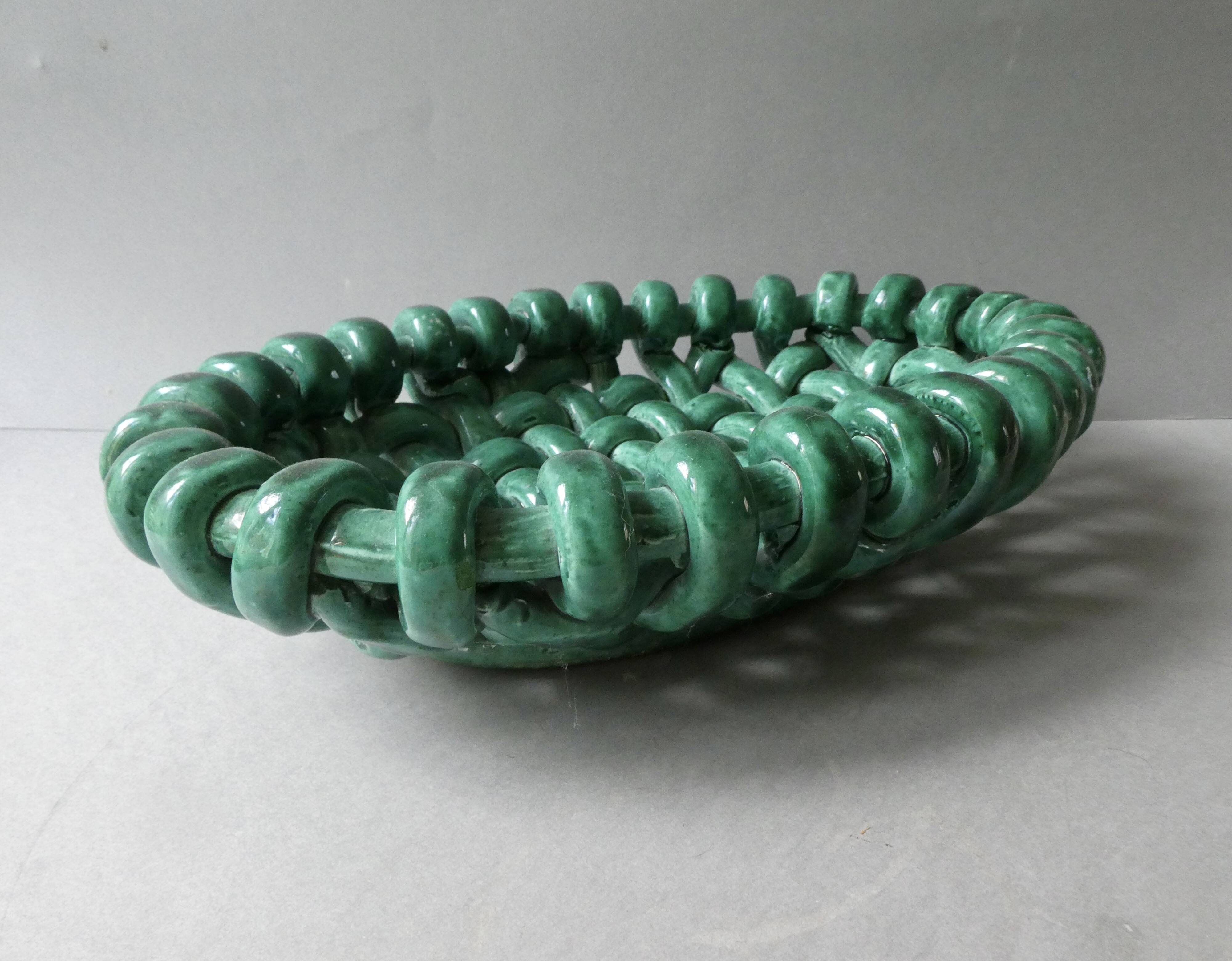 Woven ceramic basket signed Jérome Massier Vallauris