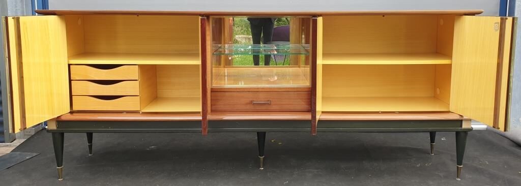 Enfilade laque noire et teck Ameublement NF 1960