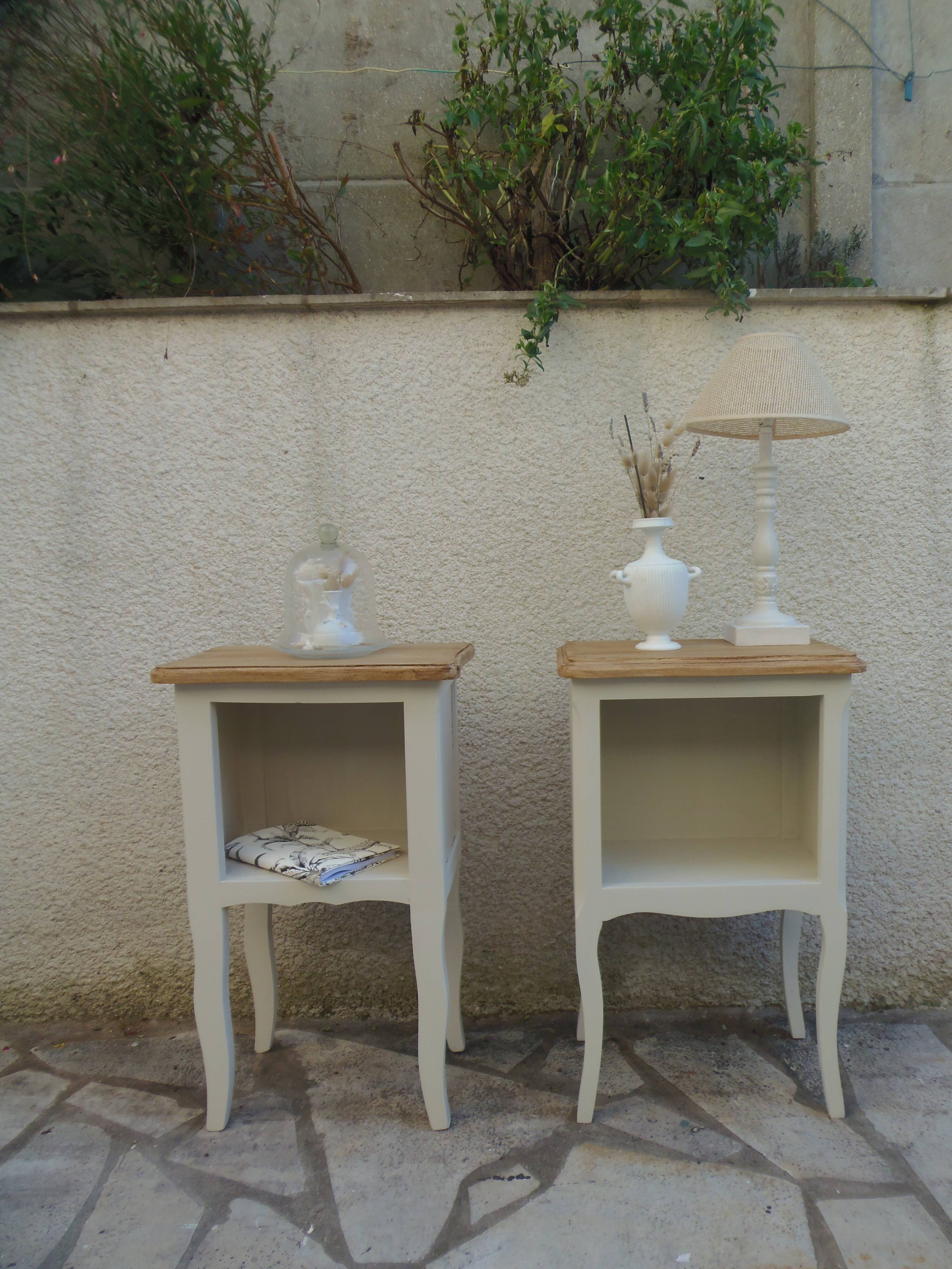 Pair of bedside tables, Elle and Lui, re-enchanted end tables in beige.