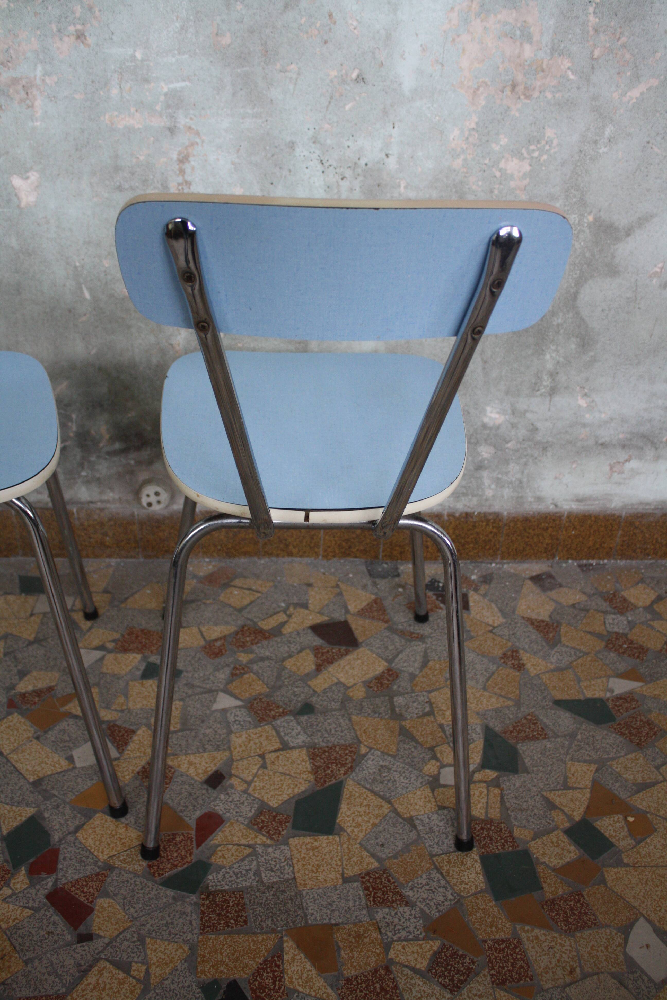 Pair of blue vintage formica kitchen chairs
