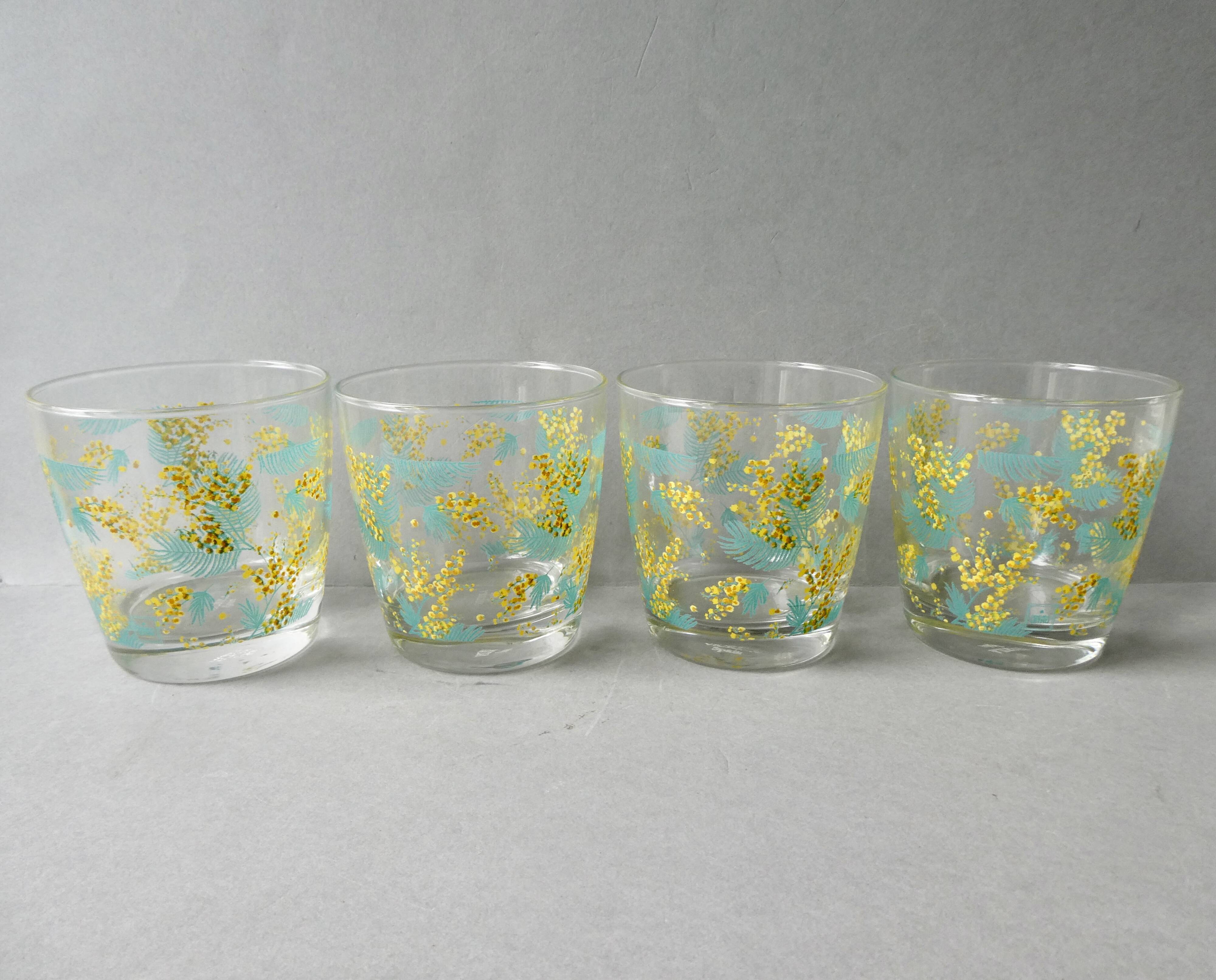 4 Geneviève Lethu glasses, mimosa decor