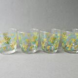 4 verres Geneviève Lethu, décor mimosa