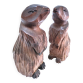 Deux marmottes bois sculpté art populaire français