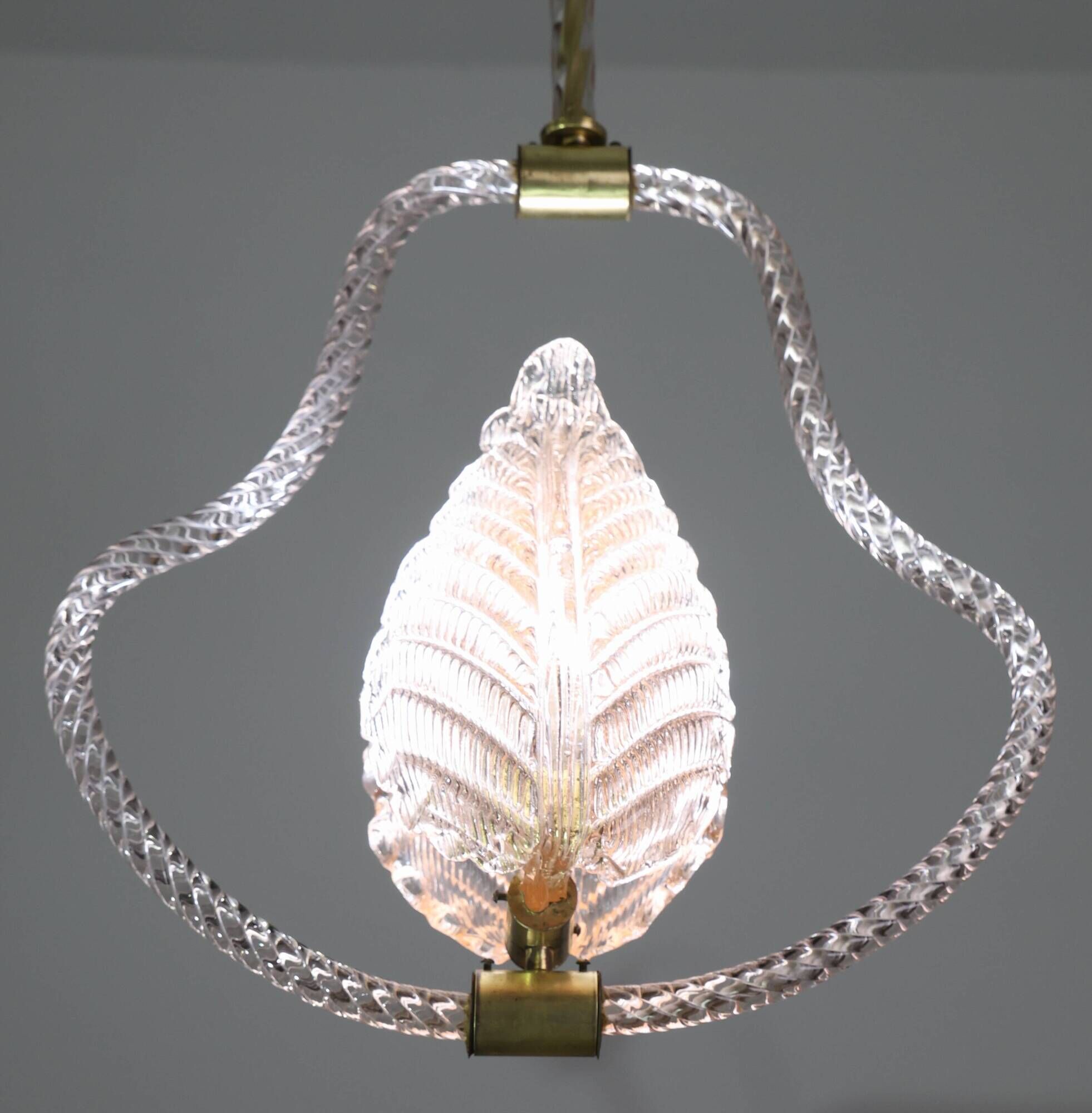 Midcentury Pink Leaf Murano Glass Chandelier by Barovier e Toso, 1950s