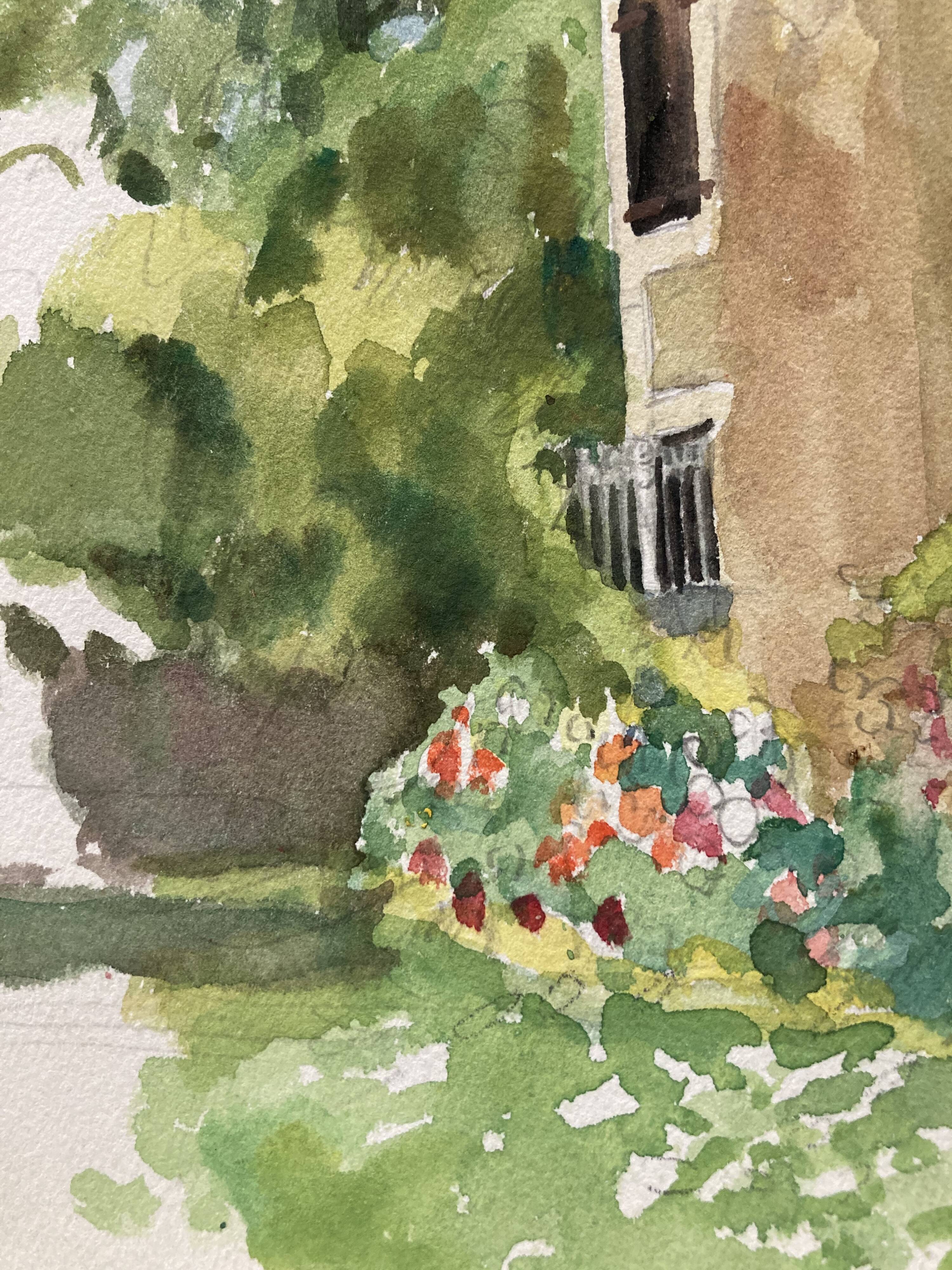 Watercolor landscape old house