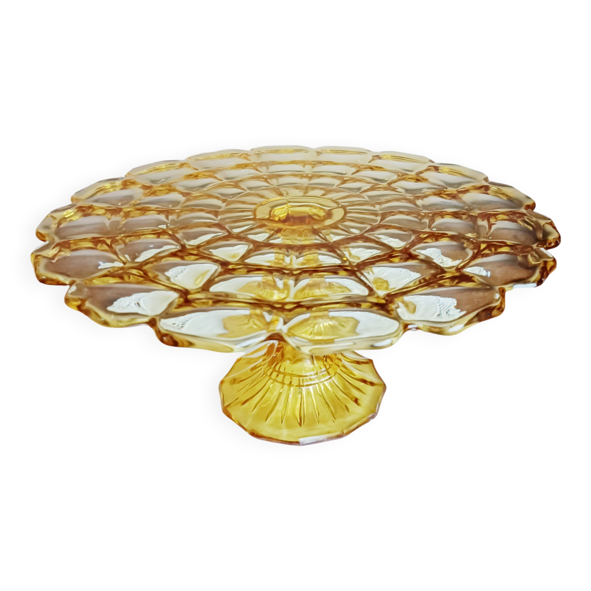 Cake stand, glass pedestal plate Bernsdorf depression style