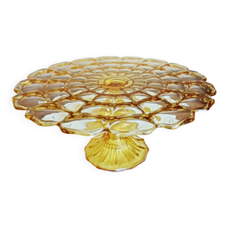 Cake stand, glass pedestal plate Bernsdorf depression style