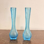 Antique Pair of Soliflore Vases Moulded Pressed Glass Blue Opaline Sapphire 19th Century