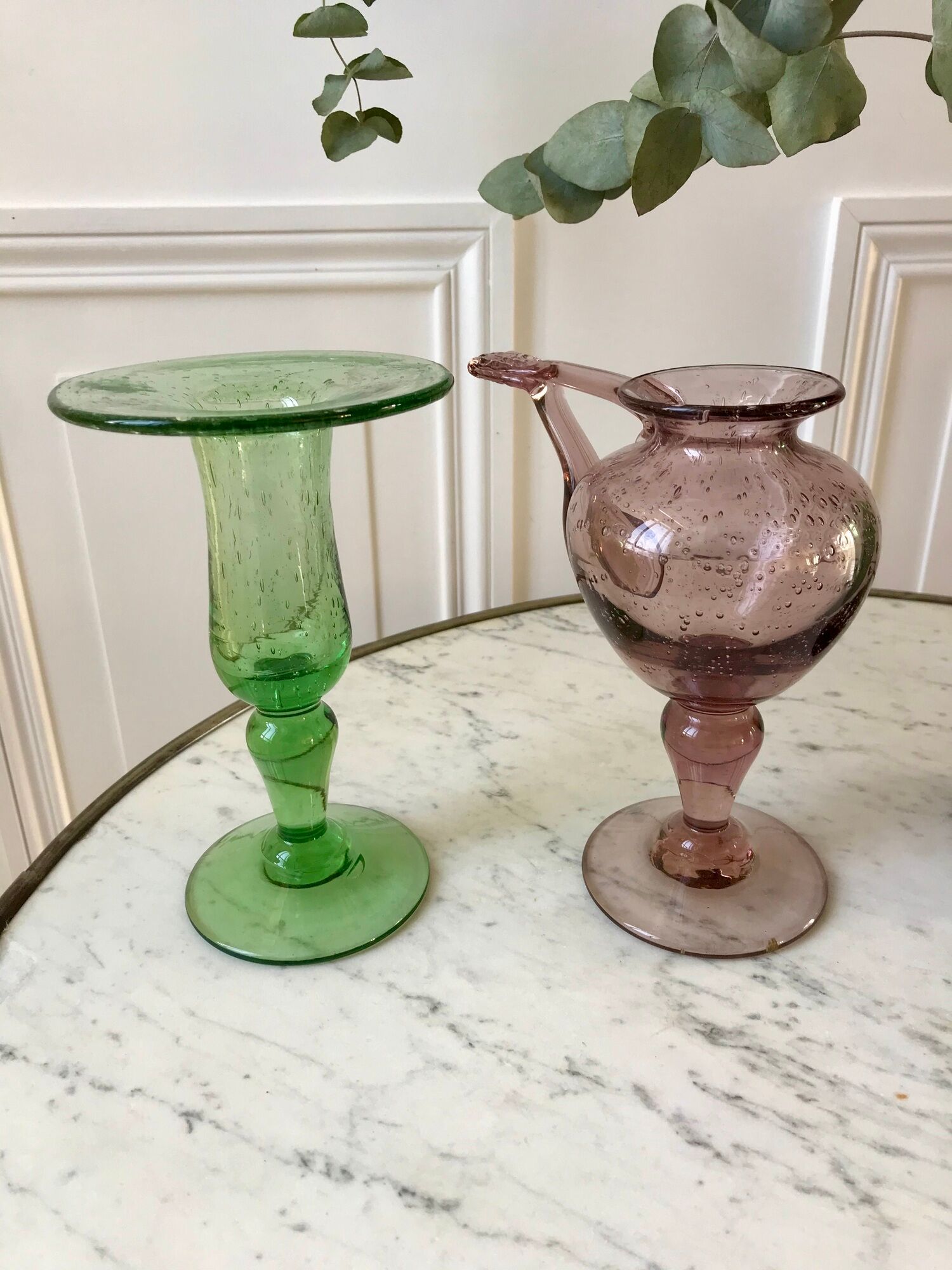 Biot bubble glass candle holder signed purple years 60-70