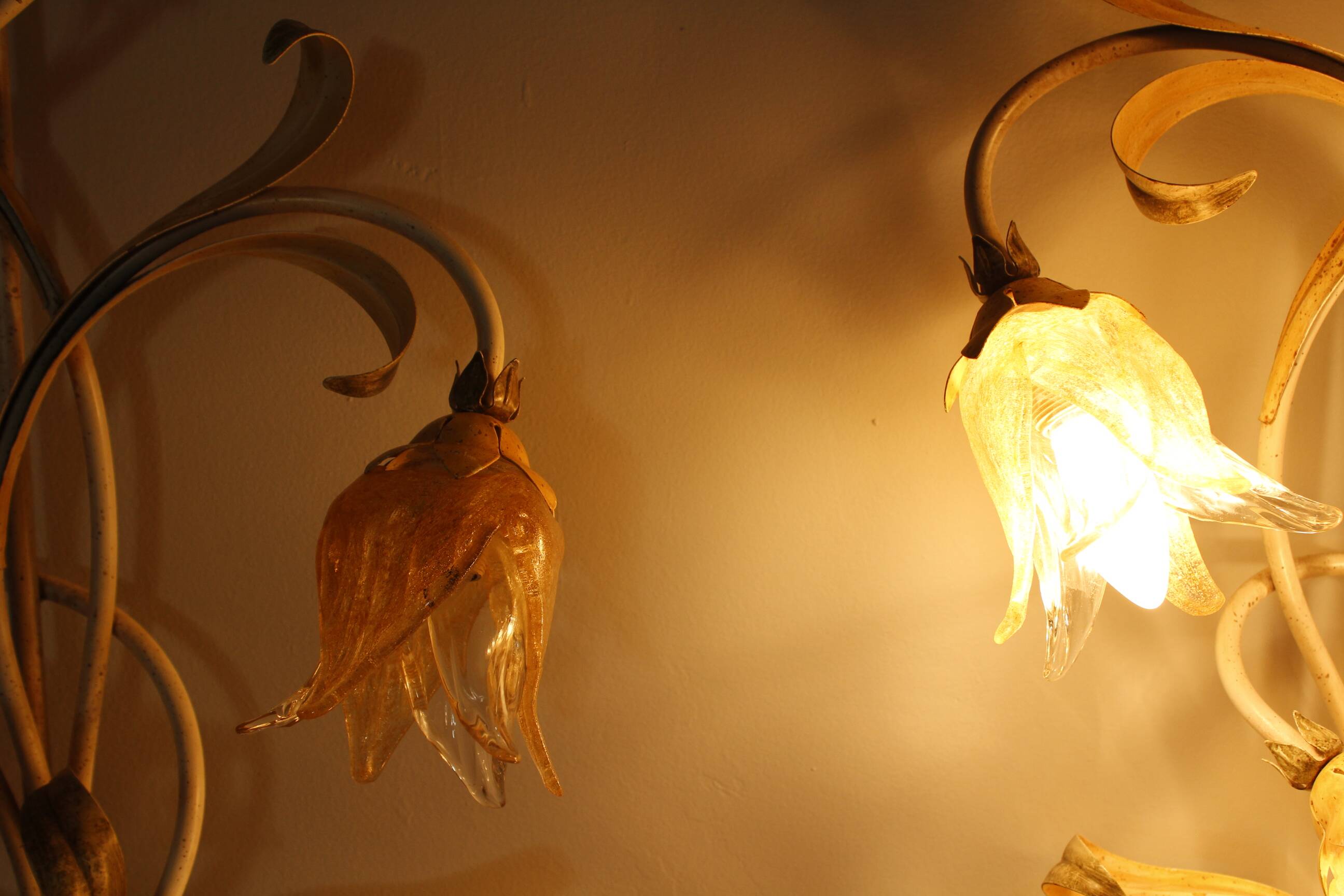 Set of 10 Wall Lights from colored hand crafted iron and Murano glass