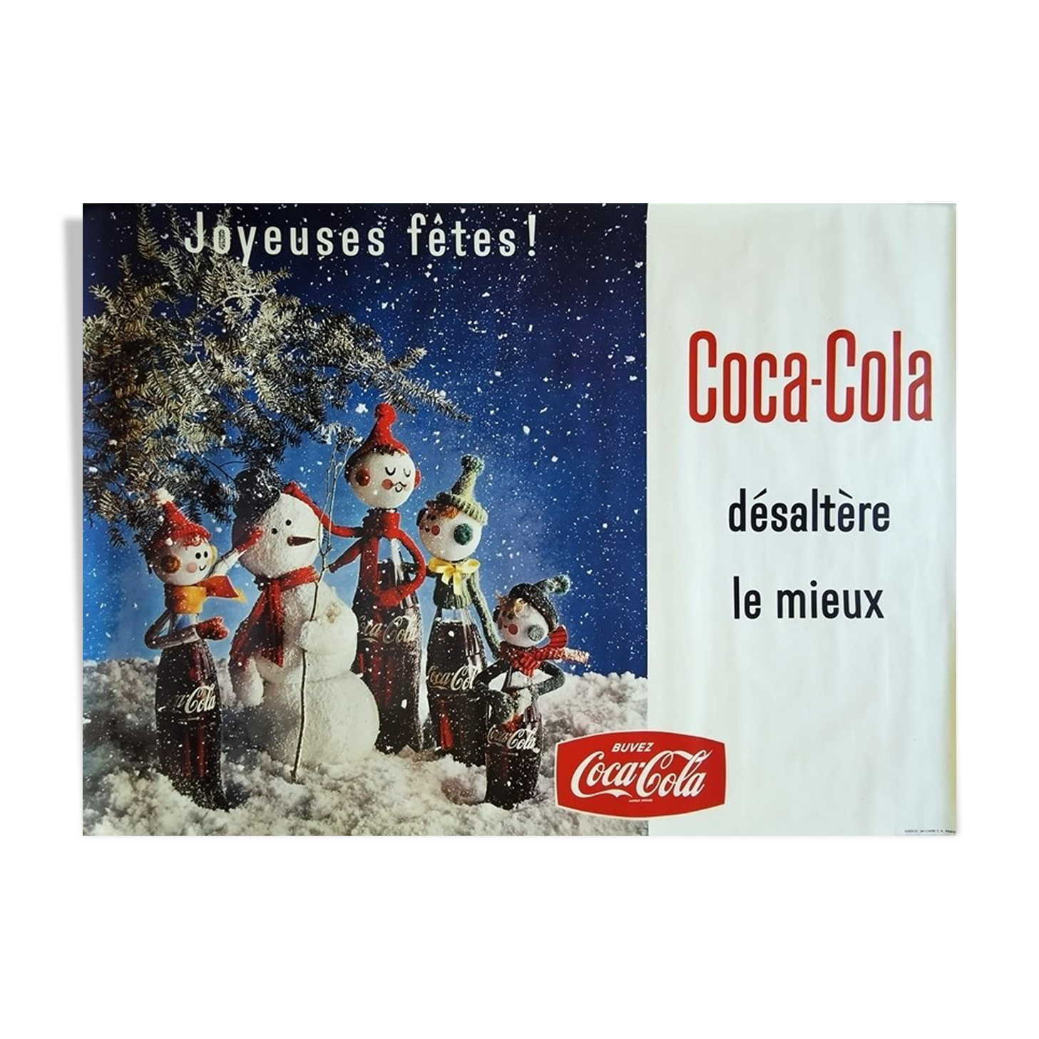 Vintage original coca cola poster 157x115 cm happy holidays