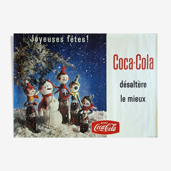 Affiche coca cola originale vintage 157x115 cm joyeuses fêtes