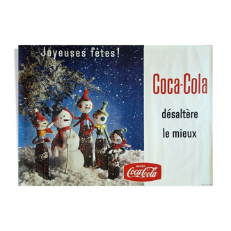 Affiche coca cola originale vintage 157x115 cm joyeuses fêtes