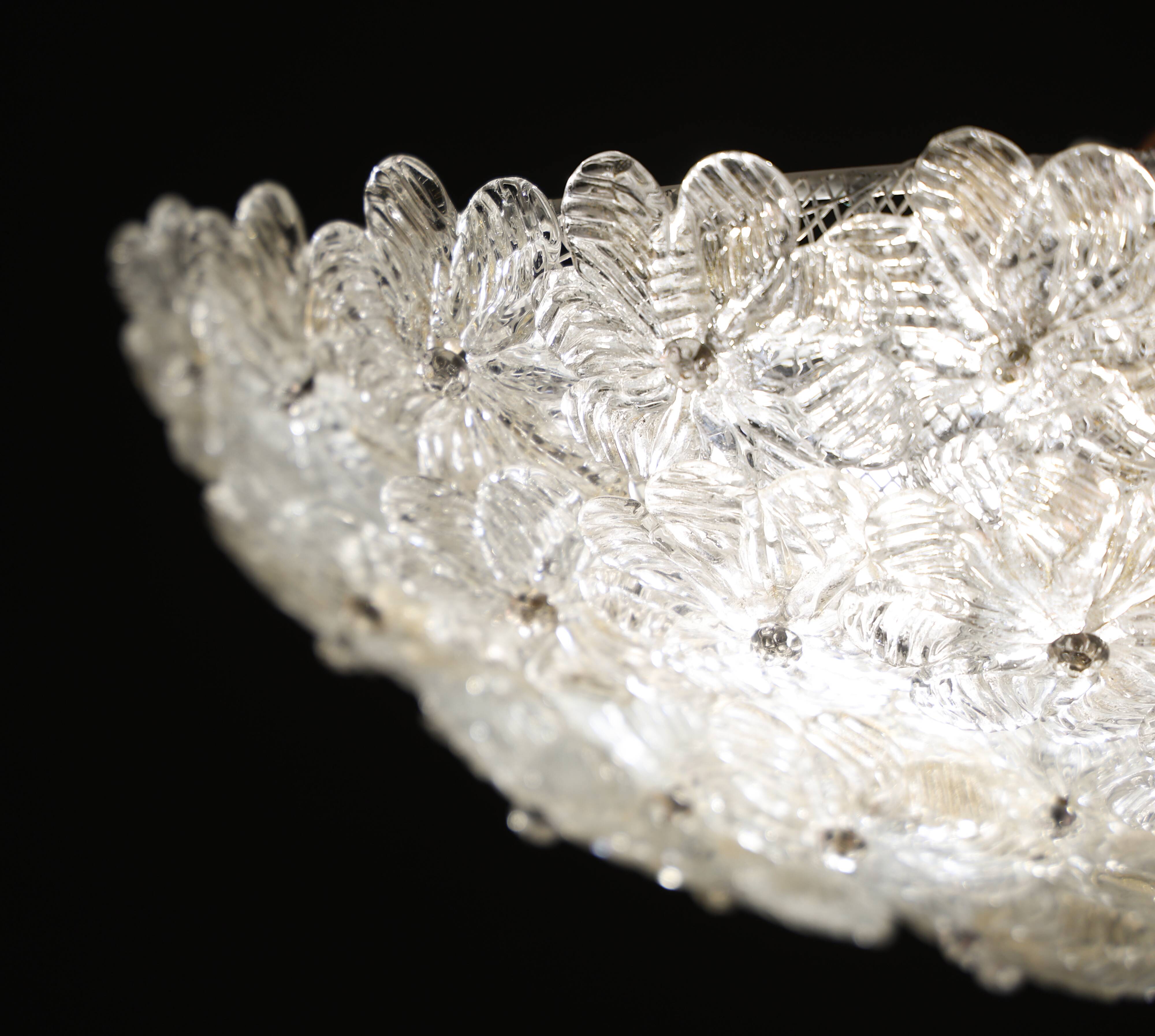 Wonderful Large Gold and Transparent Murano Glass Ceiling Light Flower by S