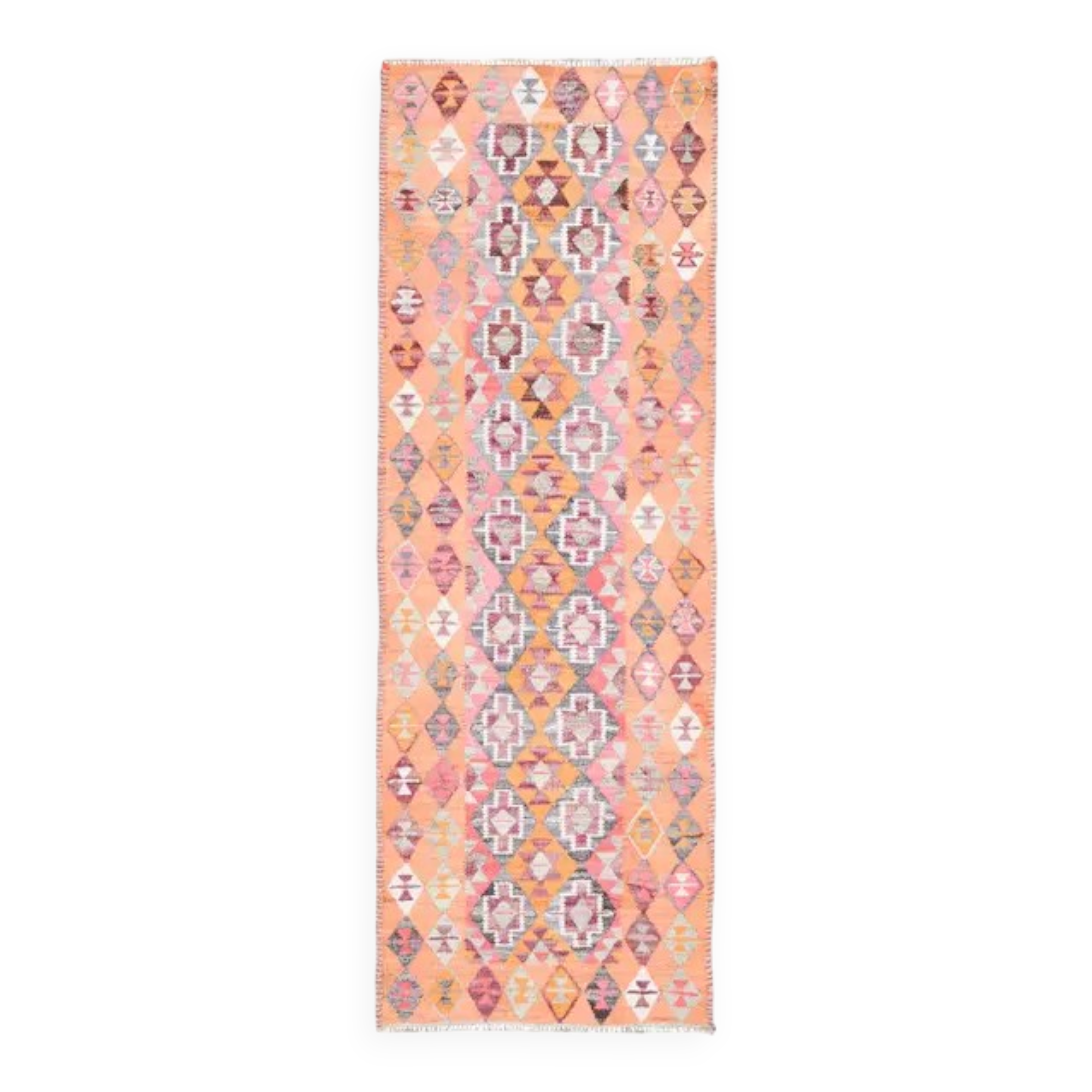 Vintage Turkish Oushak Handmade Wool Cotton Orange Runner Rug 98x282