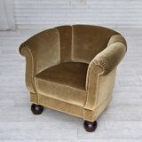 Fauteuil danois en velours vert clair et chêne, années 1960