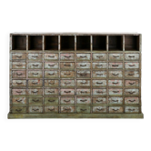 Workshop furniture in patinated solid wood with 56 drawers and 8 lockers