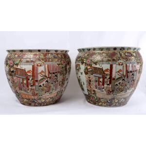 Pair fish aquarium - chinese porcelain - cloisonné enamel - canton - epoch: xxth century