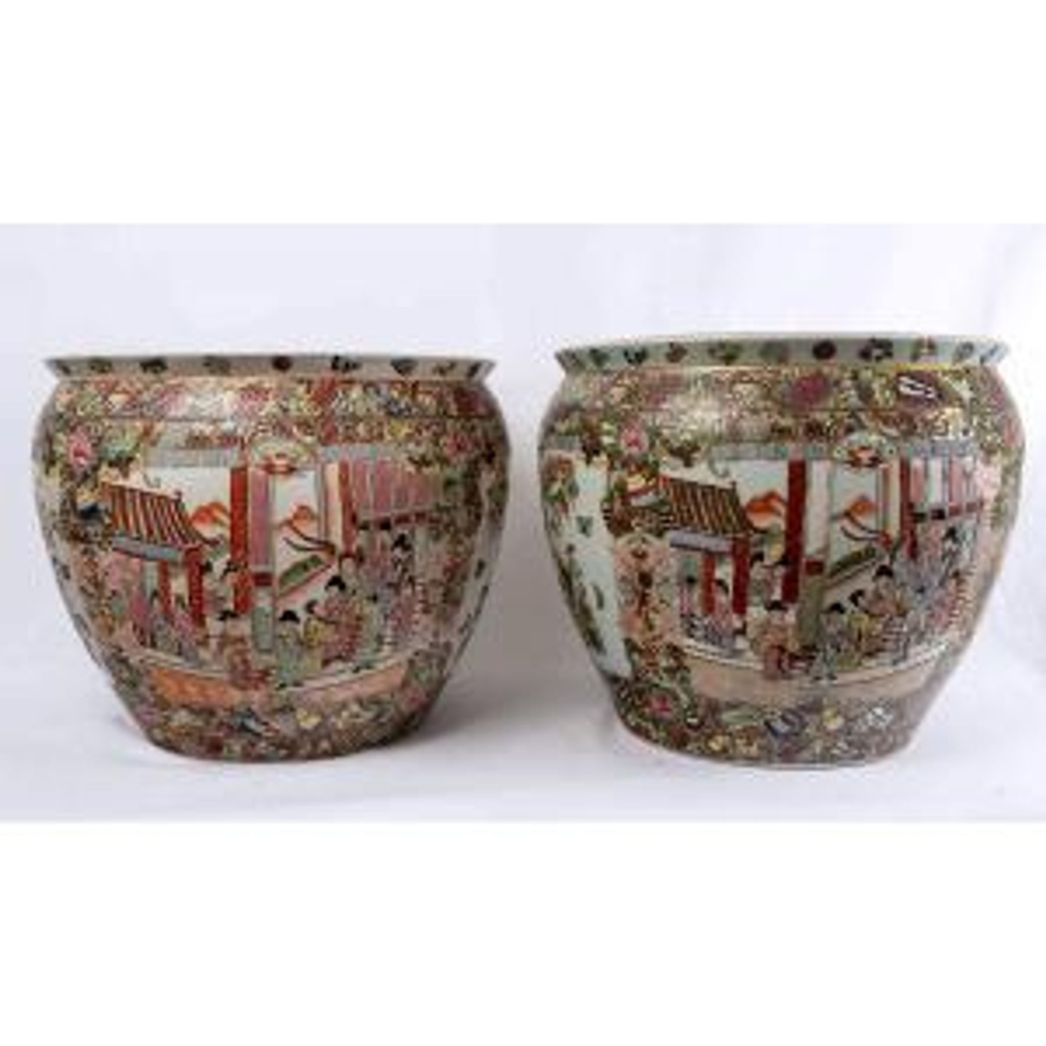 Pair fish aquarium - chinese porcelain - cloisonné enamel - canton - epoch: xxth century