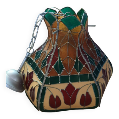 Suspension vintage aux vitraux multicolores