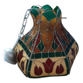 Suspension vintage aux vitraux multicolores
