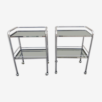 Pair of side tables design mm in chrome and glass