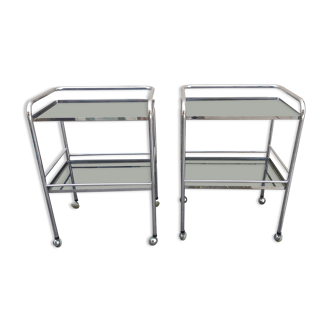 Paire de tables d'appoint design mm en chrome et verre