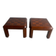 Pair of 1970s Checkered Parquet Side Tables — Warm Walnut Brown Wood, Geometric