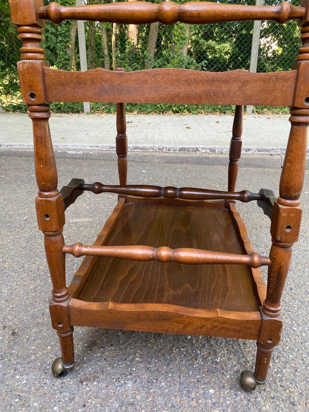 Solid wood service trolley on wheels