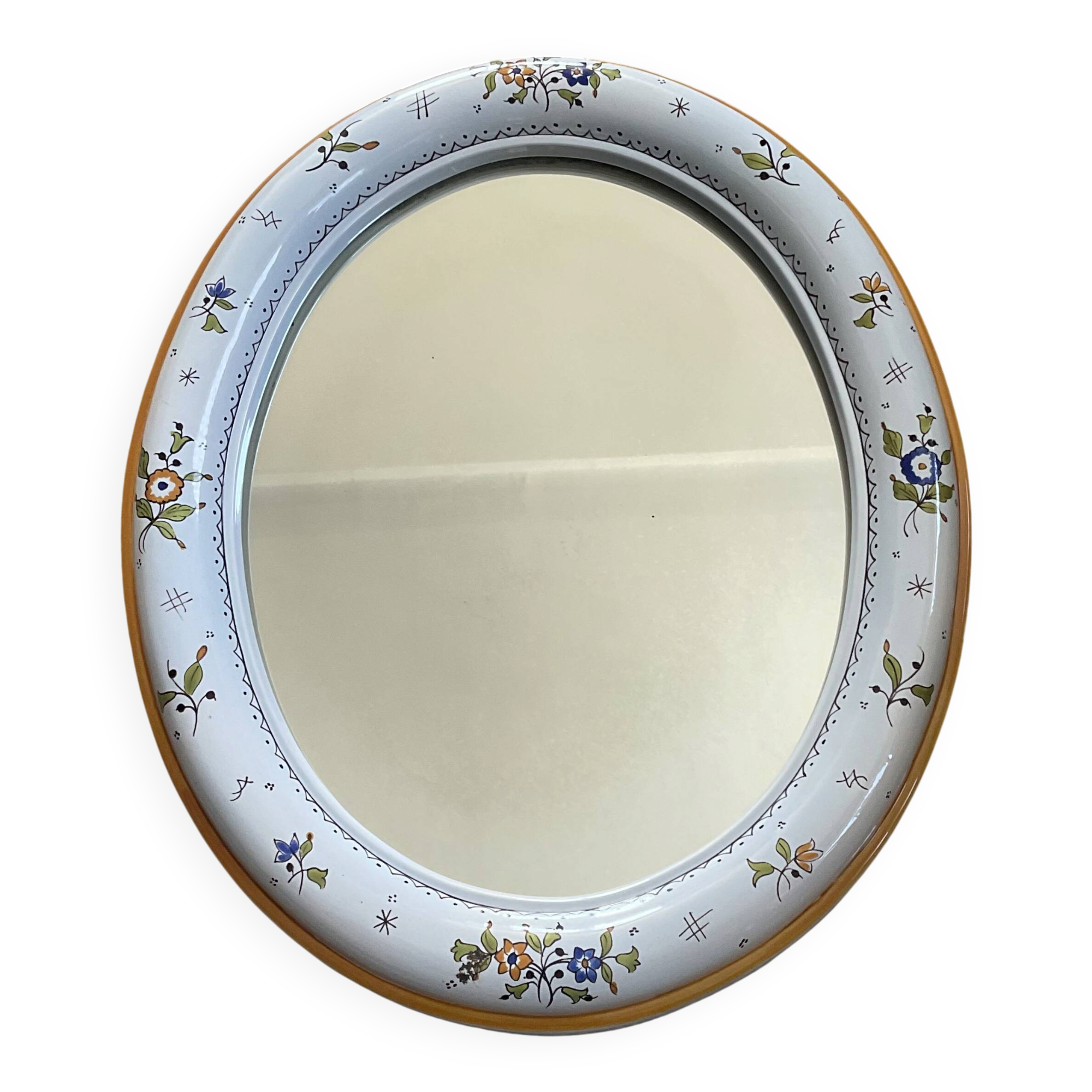 Vintage oval mirror in glazed earthenware