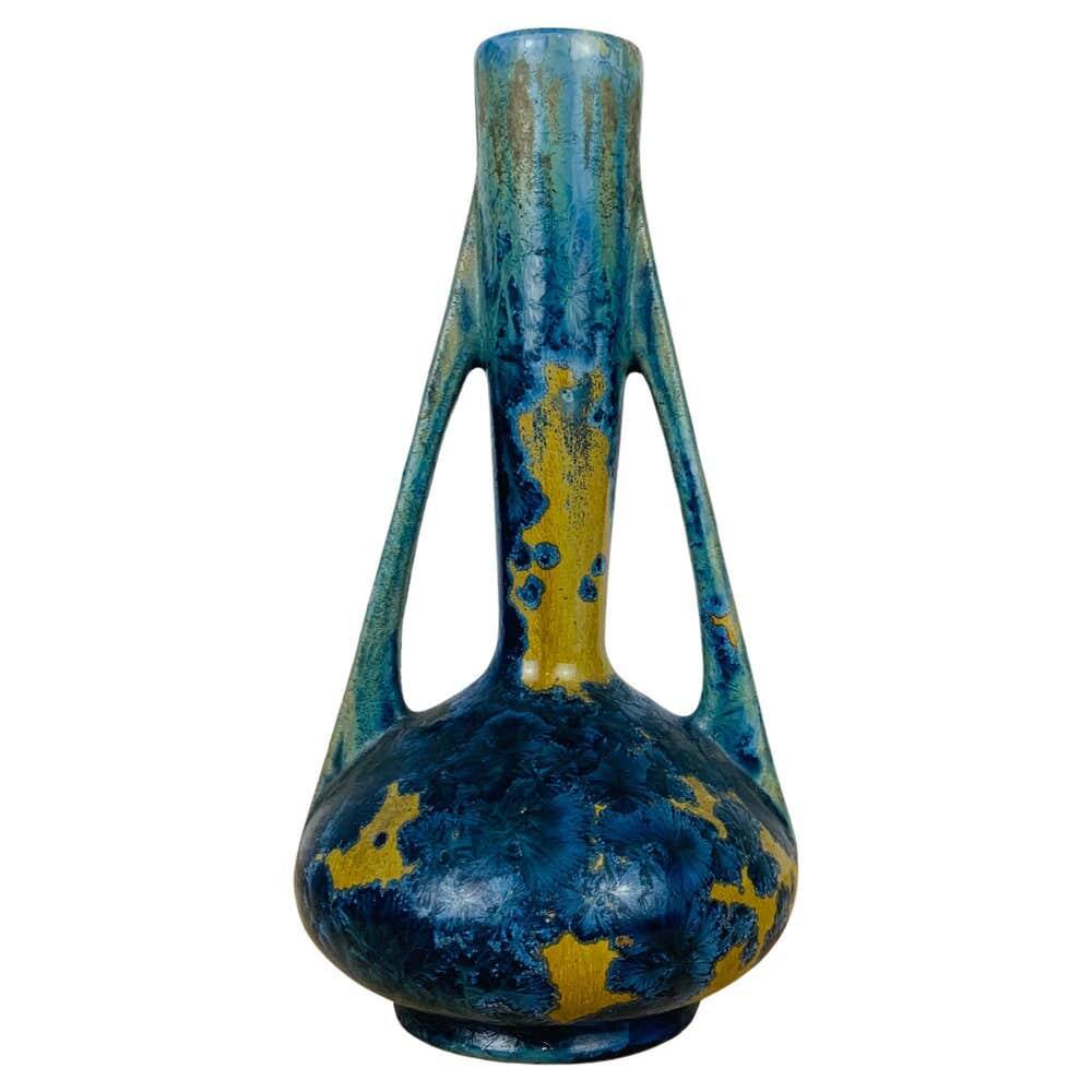 Art Nouveau vase from Pierrefonds in blue crystalline enamels.