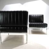 Stoll Giroflex set of 2 leather lounge chairs, 1970