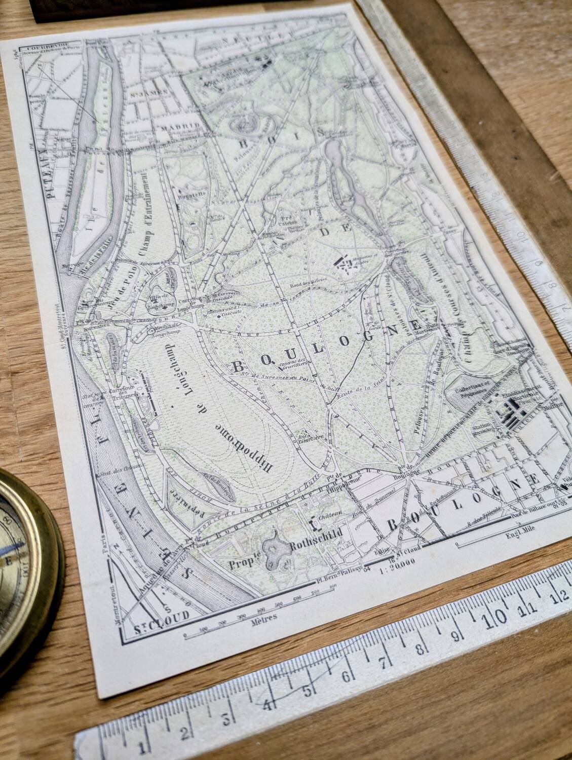 Bois de Boulogne, old map, printed in 1914.