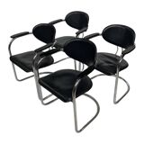 Set of four Effezeta Dining room chairs cantilever chrome 1980s made in Italy