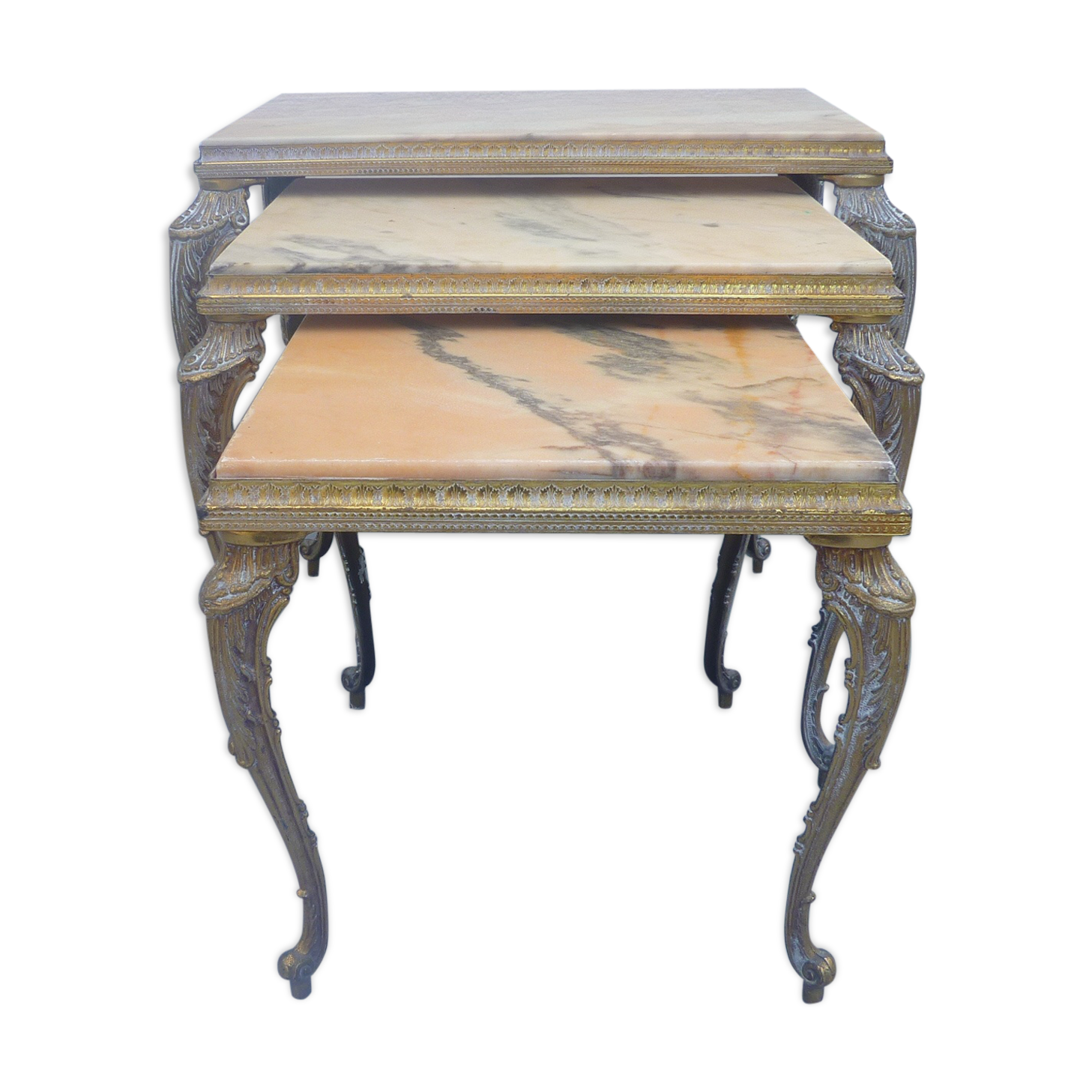 3 pull-out tables in brass and marble