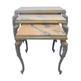 3 pull-out tables in brass and marble