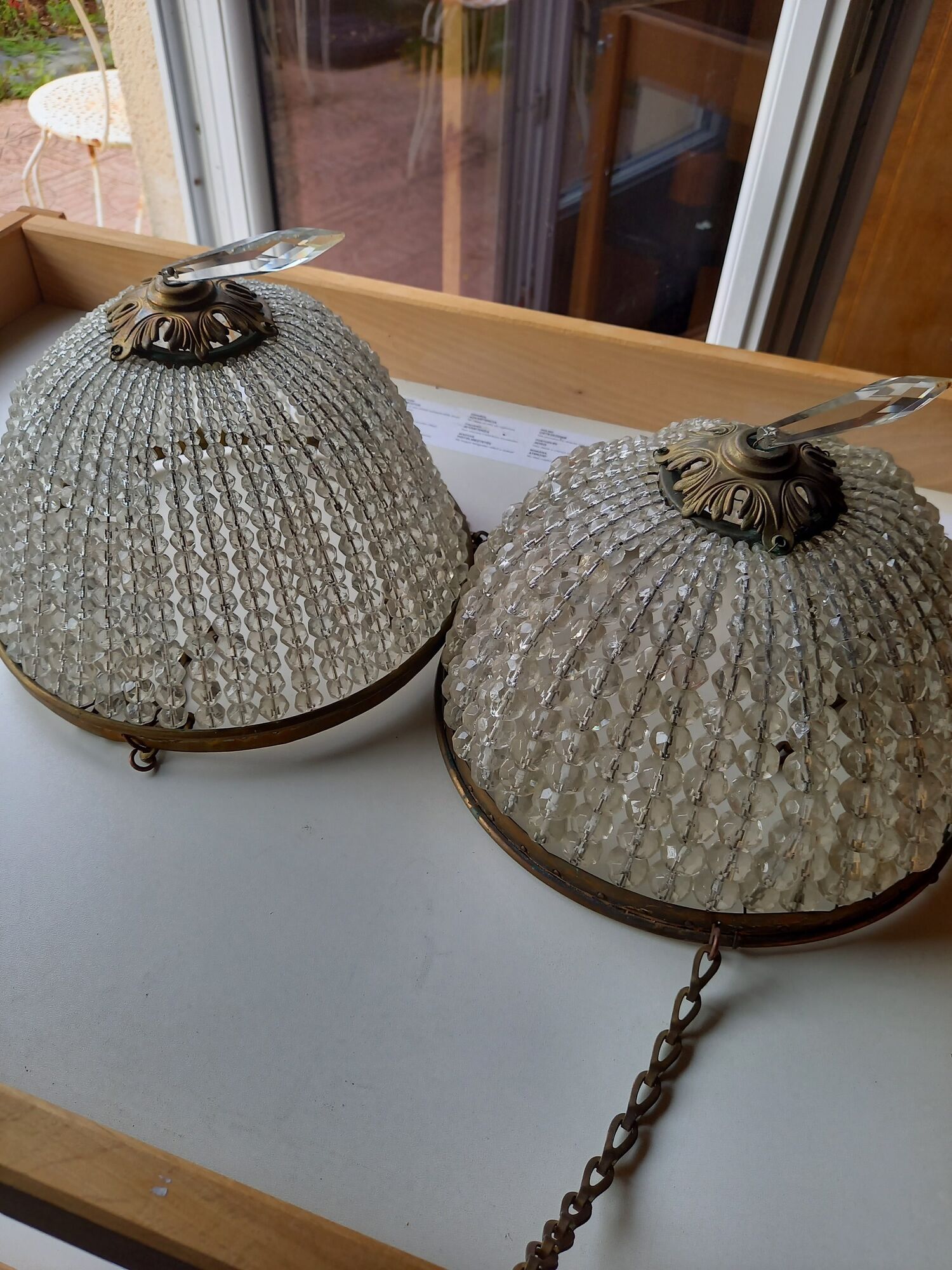 Ceiling lamps gilded brass basket and glass bead tassels