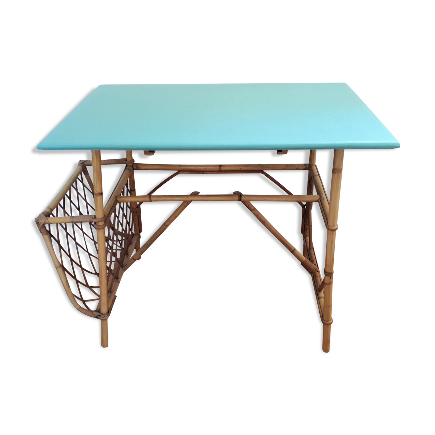 Desk mint green vintage 60s/70s Wicker rattan