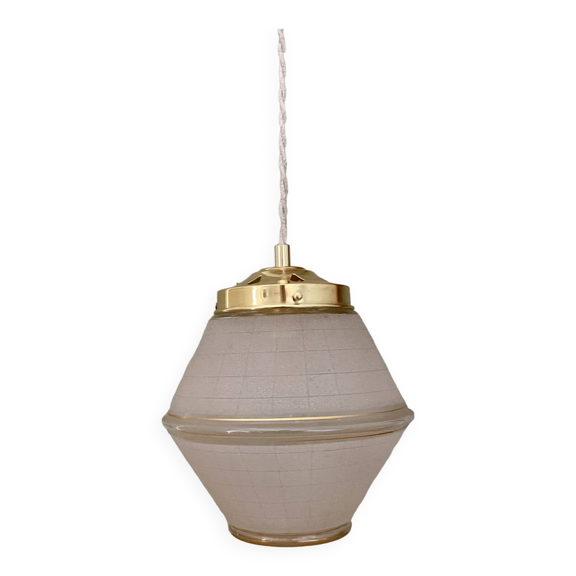 Vintage art deco globe pendant light in granite glass and gold