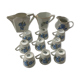 Coffee service in white porcelain pattern pink blue art deco