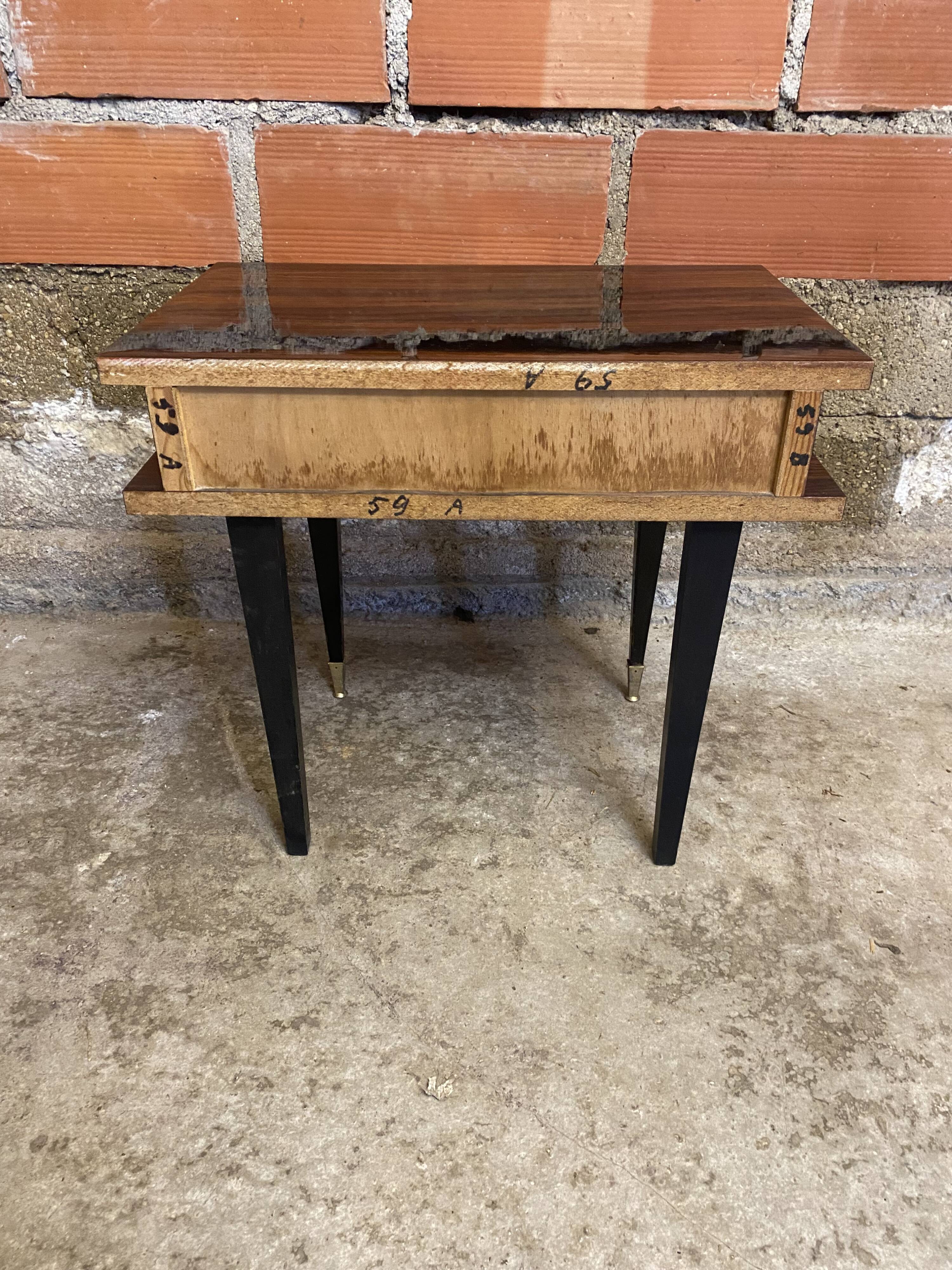 Antique Nightstand with Drawer, Macassar Wood, Mid 20th Century, Vintage