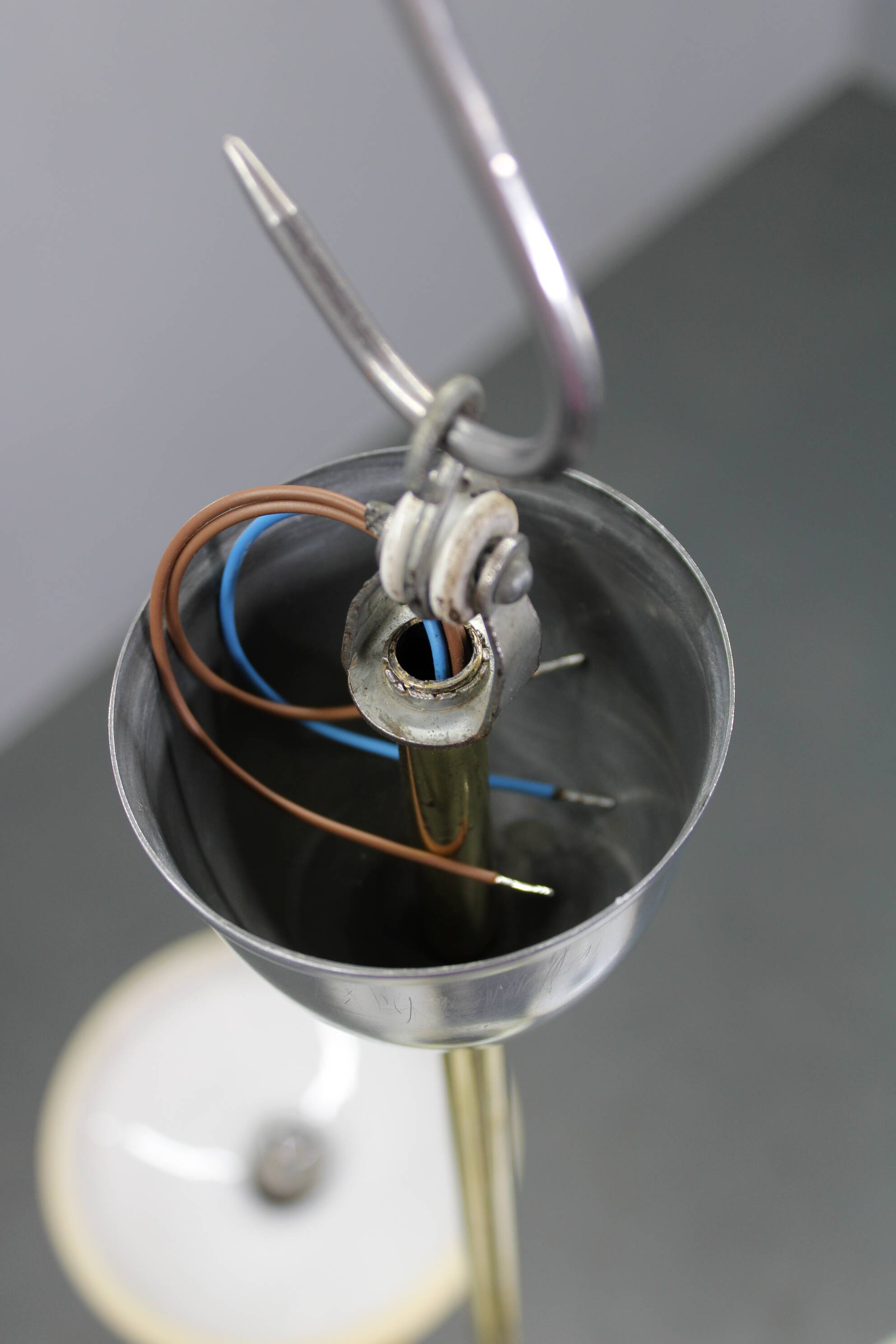 Art Deco brass and aluminum chandelier with cream glass, Czechoslovakia 1930s